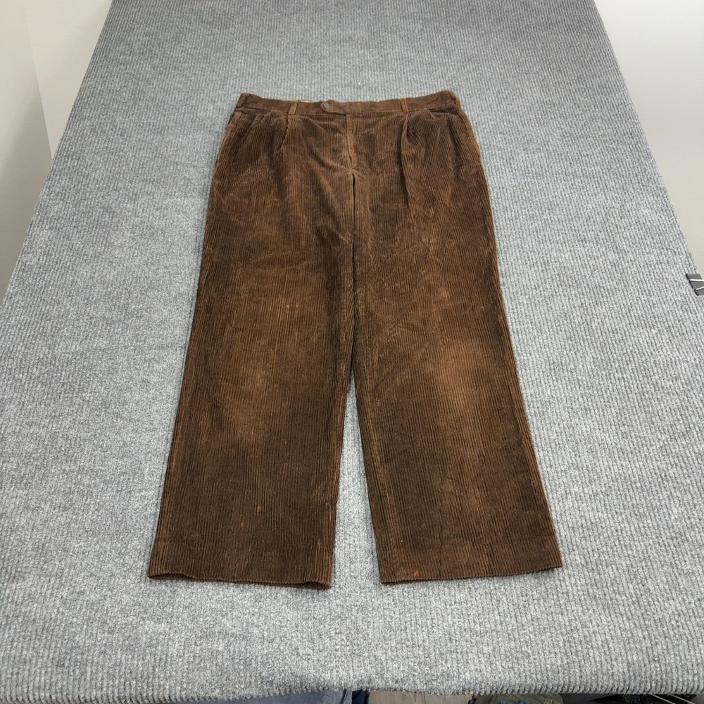 Vintage Jos A Bank Corduroy Pants Mens 38x30 Brown Pleated Wide Leg Preppy